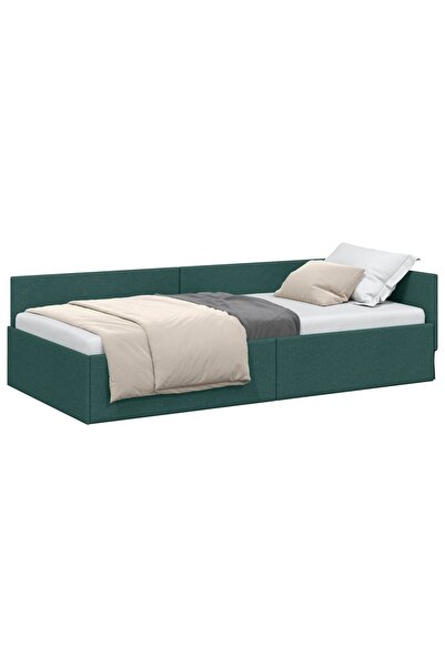 vidaxl Cadru de pat colțar Verde închis 100 cm x 200 cm țesătură