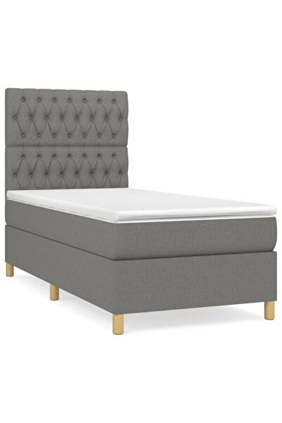 vidaxl Pat boxspring cu saltea, gri închis, 90 x 190 cm, textil