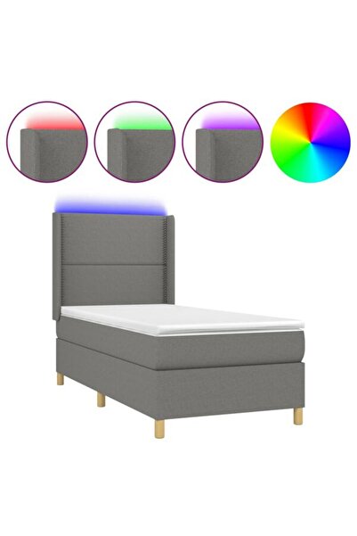 vidaxl Pat cu arcuri, saltea și LED, gri închis, 90 x 200 cm, textil