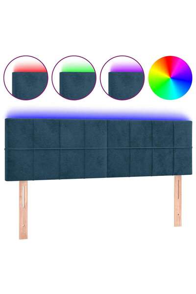 vidaxl Tăblie de pat cu LED, albastru închis, 144x5x78/88 cm, catifea