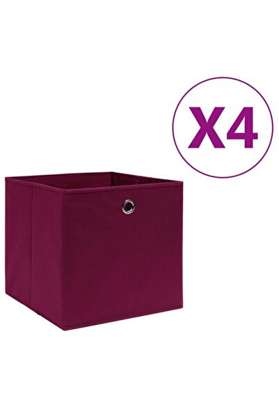 vidaxl Cutii de depozitare, 4 buc., roșu închis, 28 x 28 x 28 cm, textil