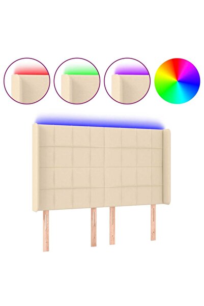 vidaxl Tăblie de pat cu LED, crem, 147x16x118/128 cm, textil