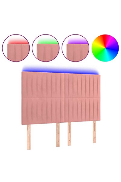 vidaxl Tăblie de pat cu LED, roz, 144x5x118/128 cm, catifea