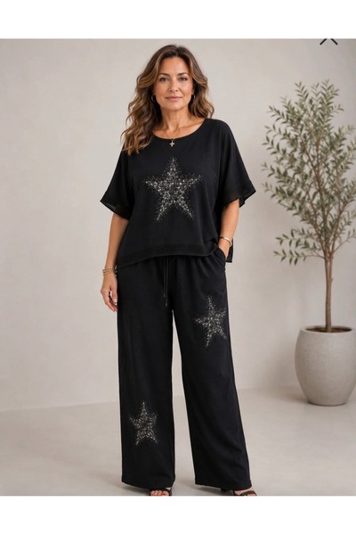Generic Brand Star Embroidery Linen Pants Blouse Set 38-48