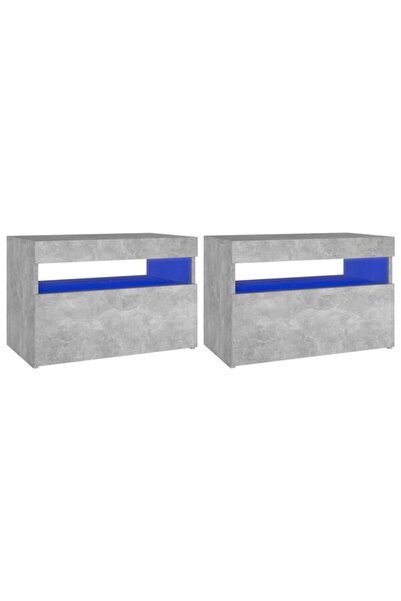 vidaxl Noptieră cu lumini LED, 2 buc., gri beton, 60 x 35 x 40 cm