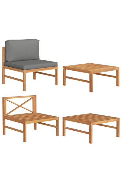 vidaxl Set mobilier de grădină cu perne gri închis, 2 piese, lemn tec