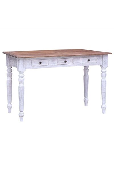 vidaxl Birou cu sertare, alb, 117 x 57 x 75 cm, lemn masiv de mahon