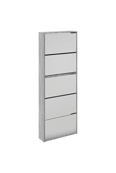 vidaxl Pantofar cu oglindă, 5 niveluri, gri sonoma, 63 x 17 x 169,5 cm