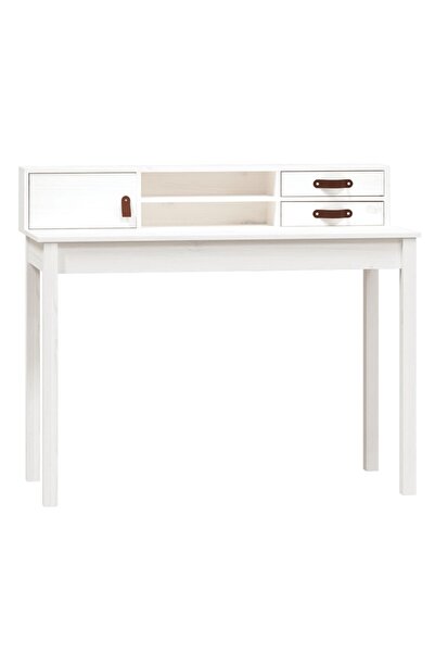 vidaxl Birou, alb, 110x50x93 cm, lemn masiv de pin