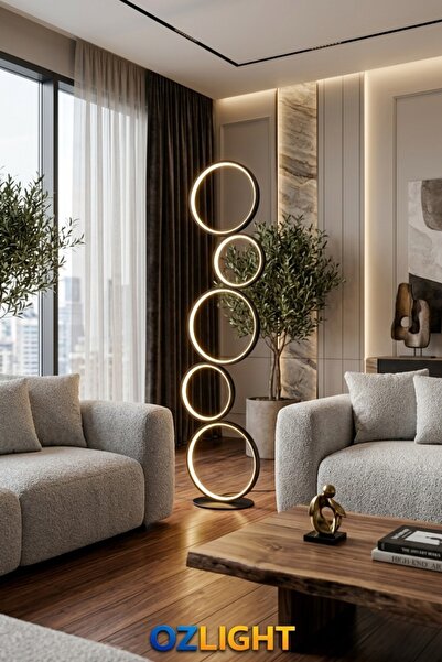 OZLIGHT AYDINLATMA OZLIGHT Modern Halka Tasarım LED Lambader 75W Köşe Aydınla...
