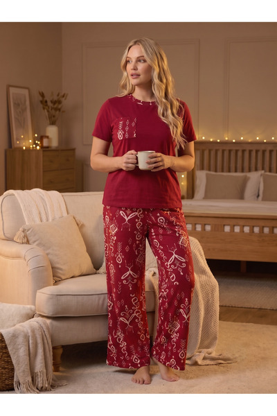Lohussa New Season Women's Burgundy Summer Pajama Set with Pocket Detail, Spe...