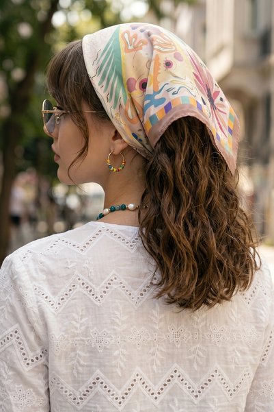 InStyle Sketch Patterned Dried Rose Bandana Scarf 50X50
