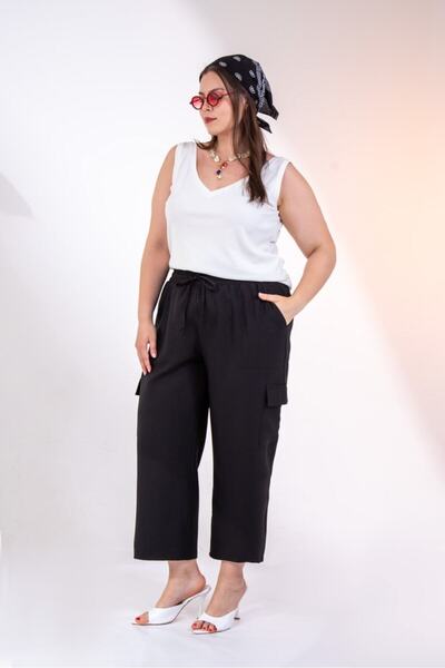 Roxxlen Women's Plus Size Side Pocket Lace-Up Trousers