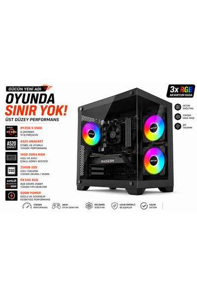 AKTUF Gaming Oyuncu Bilgisayarı RYZEN 5 5500 16GB RAM 240GB SSD RX580 8 GB | ...