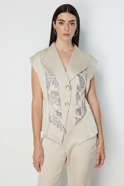 Ekol Double-Breasted Vest with Scarf Collar 1212