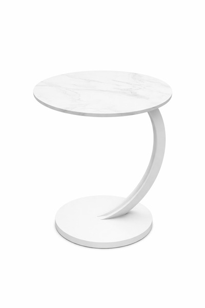 OEM Măsuță de cafea rotundă, design modern tip C, blat alb și cadru metalic a...