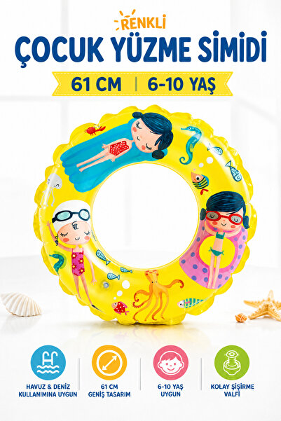 YILDIRIM OYUNCAK Deniz Canlıları Desenli Çocuk Yüzme Simidi 61cm – 6–10 Yaş H...