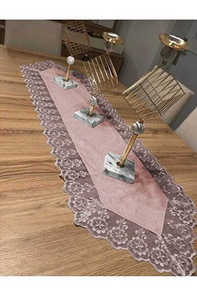 çeyizköşesi Velvet Lace Detailed Tablecloth Runner