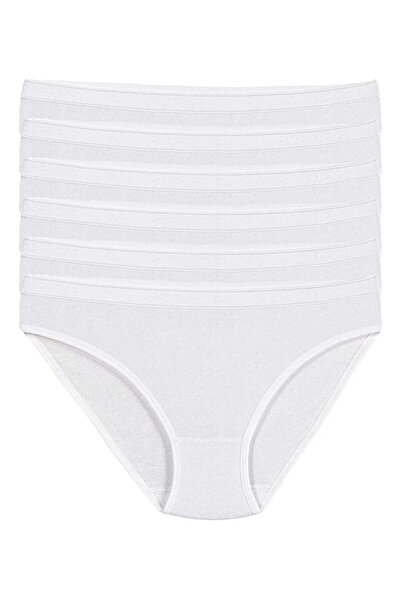 YILDIZ Ribana Belted Bikini Women's Panties White 100% Cotton Pack of 6
