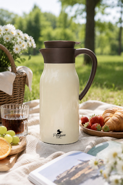 Penguen 1500 ml Lüx Bej Renk Simli Paslanmaz Çelik Termos 12 Saat Sıcak / 24 ...