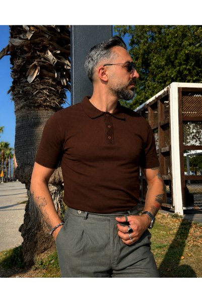 higo Men's Old Money Thin Knitwear Polo Neck T-Shirt