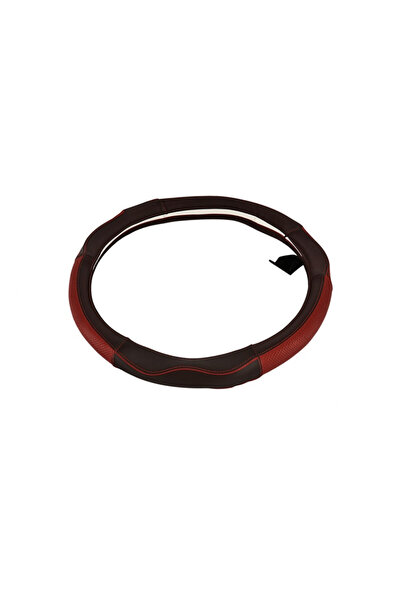 OEM Husa volan auto, piele, perforata, marime M 38 cm, negru cu rosu