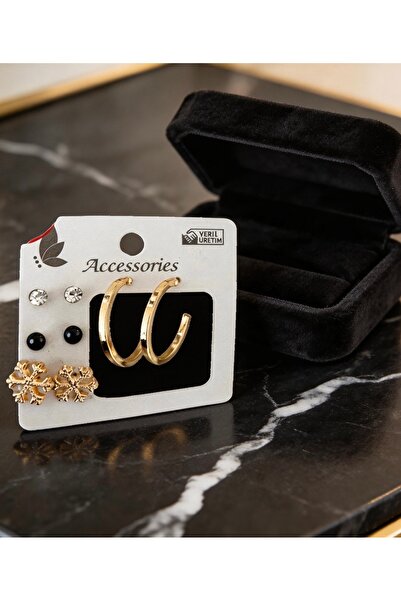 ELUNE İSTANBUL & Milano Gold Multiple Women's Earring Set