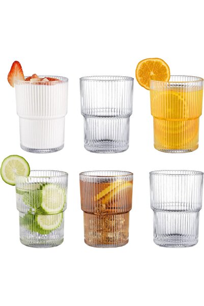 Generic BJMEDYM Ribbed Glassesware 14 Oz Ripple Drinking Glasses Iced Coffee ...