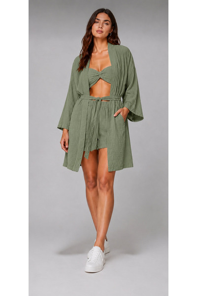 estewoman Muslin 100% Cotton Kimono 3-Piece Set