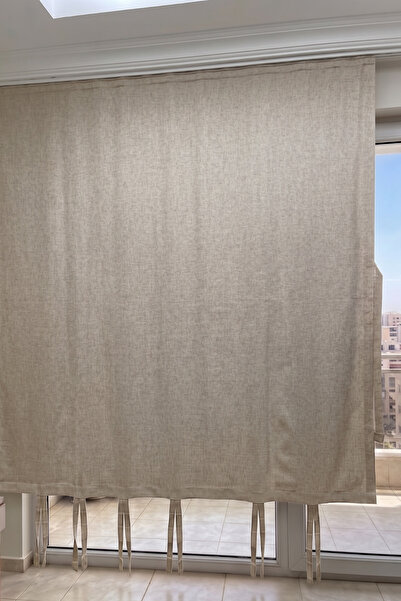 DEVRİM OLİVYA TEKSTİL Bej Kornişli Balkon Perdesi Suya Dayanıklı Gabardin Kum...