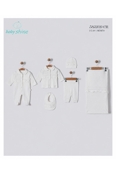 Baby shine طقم استقبال مولود بناتي تركي قطني100% ومزين باللينن الناعم - 6 قطع...