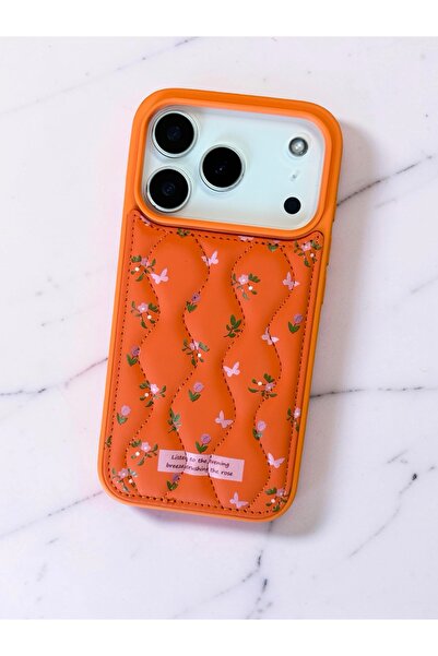 HYPERSOFT Iphone 17 (6.3 inç) Uyumlu Kapitone Çiçek Desenli Puf Kılıf Özel Ku...