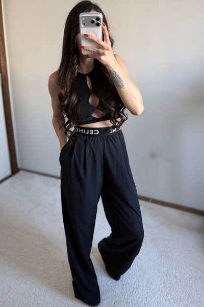 MoyStore Elastic Waist Lettered Palazzo Trousers