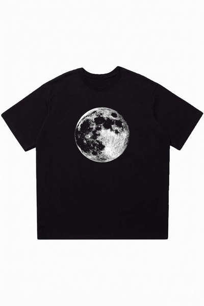 DASH WEAR Moon Printed Black Oversize Crew Neck T-Shirt
