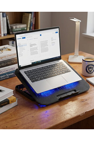 USB Girişli Laptop Soğutma Standı Çift Fan Mavi Işıklı Notebook Soğutucu