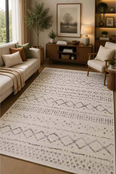 NORELLAHOME Etnik Çizgili Desenli Kaymaz Taban Yıkanabilir Halı Bohem Salon H...