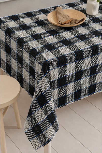 Sınwear Şanel Black Fabric Checkered Tablecloth, Table Cover, Picnic Cover, Multi-Purpose Cover 150X150Cm