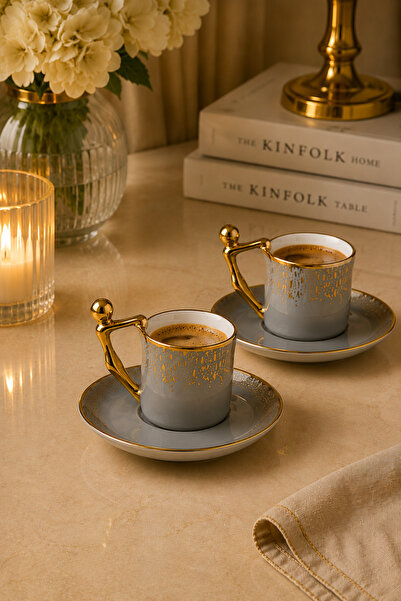 RASHA COLLECTION طقم فناجين قهوة بتصميم خاص مع تفاصيل ذهبية لشخصين
