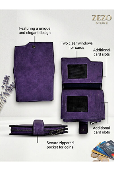 Zeca : Women's Tri-Fold Leather Wallet with Zippered Coin Pocket and Multi-Ca...
