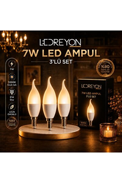 LEDREYON 3 Adet 7W Kıvrık Buji Led Ampul Mum Ampul E-14 Duy