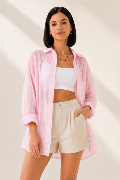 trendalisse Women's Cotton Summer Transparent Detail Shirt