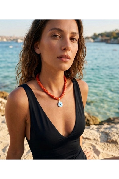 Hello Neo Jewelry El Yapımı Seramik Nazar Boncuklu Koyu Turuncu Bodrum Boncuk...