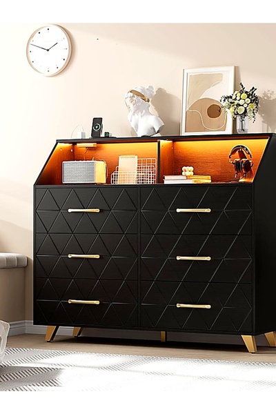 Garvee Wooden Dressing Table with 6 Drawers, Organizer Chest of Drawers with ...