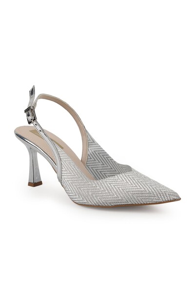 Libero Women's Silvery Heeled Shoes Pointed Toe Slingback Stylish Evening Dre...