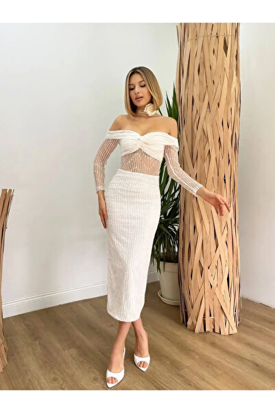 diğer1234 Misscix Λευκό Νυφικό Στράπλες Φόρεμα – Slim Fit Αρχοντικό Στυλ — l