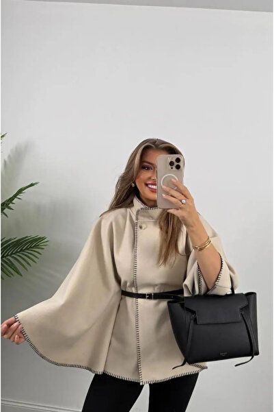 Kinzi Γυναικεία καπα με ζώνη σε μπεζ χρώμα, one size και κανονική άνετη γραμμ...