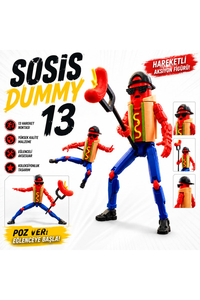 MD Design Sosis Dummy 13 Hareketli Aksiyon Figürü - Oynar Eklemli 3D Baskı Ko...