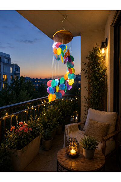 SultanofAura El Yapımı Renkli Deniz Kabuğu Rüzgar Çanı – Balkon ve Bahçe Dekoru