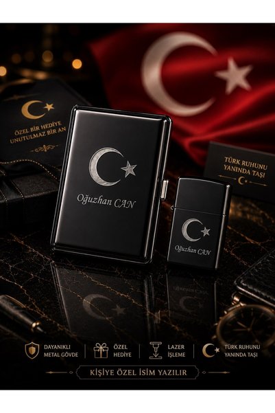Kesene İsime Kişiye Özel Ay Yıldız Bayrak Lazer İşlemeli Tabaka ve Benzinli M...