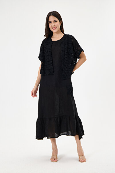 della moor Black Italian Jacketed Long Linen Dress, Size 38 - 42